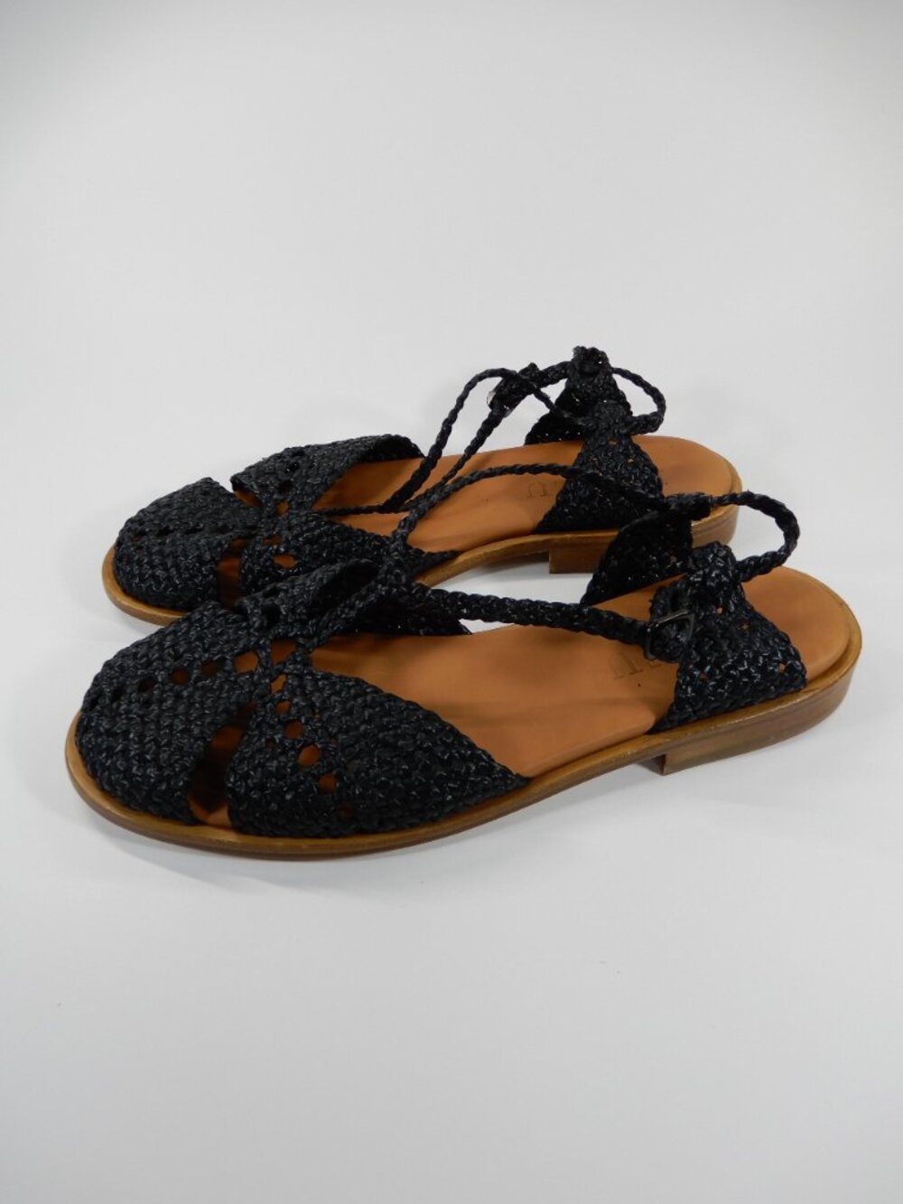 HEREU Sorolla Slingback Flat SANDALS 37 6.5 Black Woven Raffia Leather NEW $590 - Picture 5 of 14